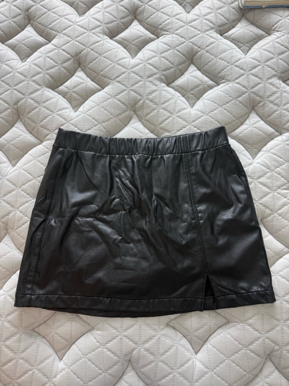 American Eagle Outfitters Black Faux Leather Mini Skirt with Small Front Slit